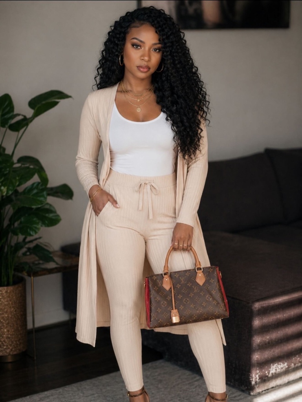 Two piece Spring Cardigan set cream